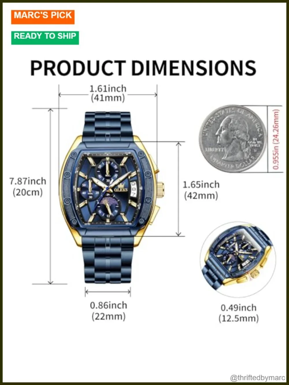Chronograph Rectangle Face Moon Phase Stainless Steel Strap Quartz Calendar